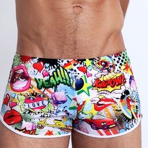 BANG! MIAMI YEAH YEAH - SWIM SHORTS SIZE MEDIUM BEACH VACATION TRENDY ARTSY